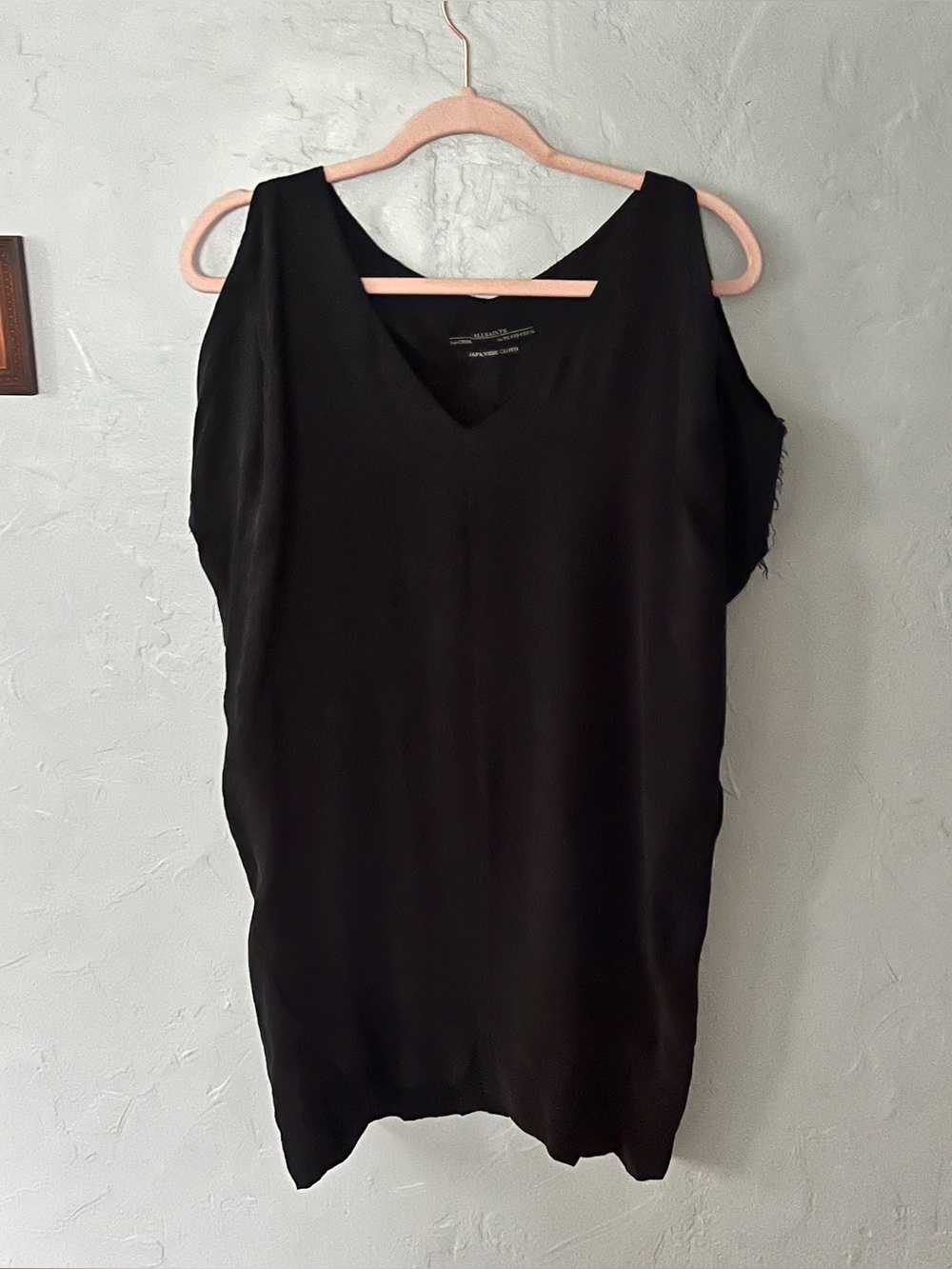 All Saints Camile Tee Dress Japanese Cloth Black  Exposed Shoulder Size 4